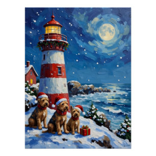 Poster Noël Phare Fêtes Terrier Écossais