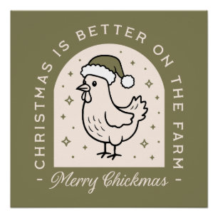 Poster Noël poulet ferme maison campagne vert