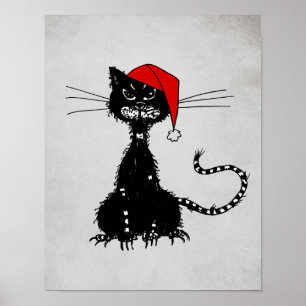 Poster Noël Punk : Chat en drap avec Santa Hat Goth