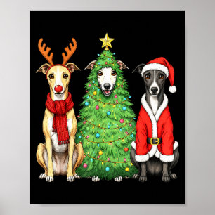 Poster Noël Rétro Fou Amoureux du Whippet Santa Renne Chi