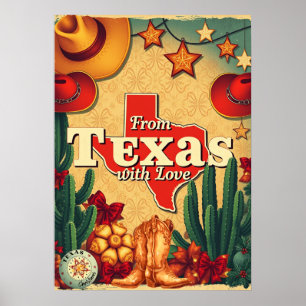 Poster Noël rétro vintage du Texas avec amour