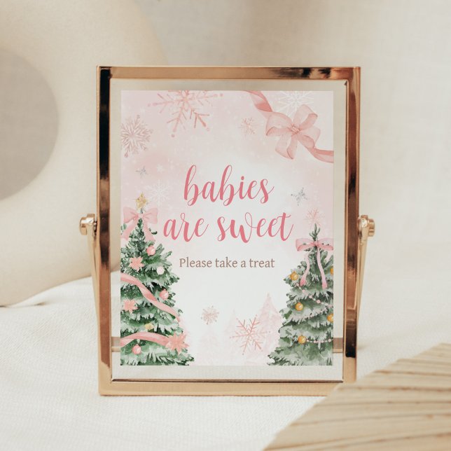 Poster Noël rose Il fait froid dehors Les bébés sont doux (Baby It's Cold Outside Pink Christmas Baby Shower Babies are Sweet Sign)