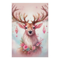 Noël rose : Renne avec une fleur rose