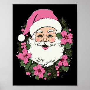 Poster Noël rose vintage Père Noël Joyeux Noël Fille