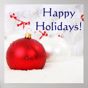 Poster Noël Rouge Et Blanc Joyeux Vacances II