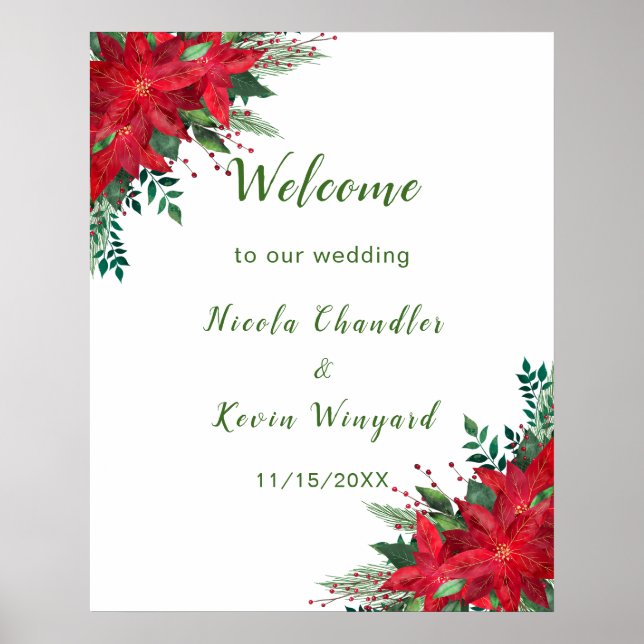 Poster Noël Rouge Poinsettia Fleurs Mariage (Devant)