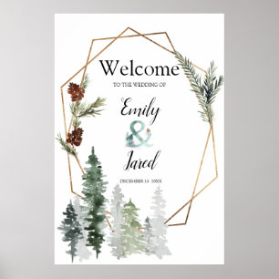 Poster Noël Saison Forêt Mariage 2 Bienvenue