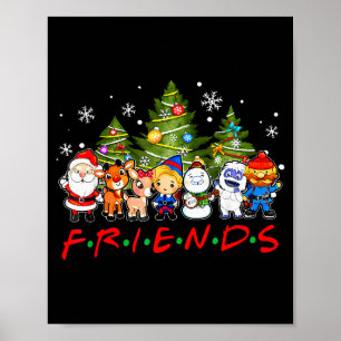 Poster Noël Santa Amis Rudolph Bonhomme de Neige Famille