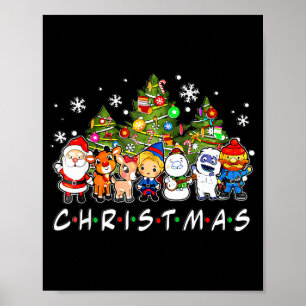 Poster Noël Santa Amis Rudolph Bonhomme de Neige Famille