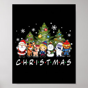 Poster Noël Santa Rudolph Snowman Family Xma