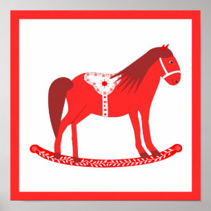 Poster Noël scandinave Cheval Rocking