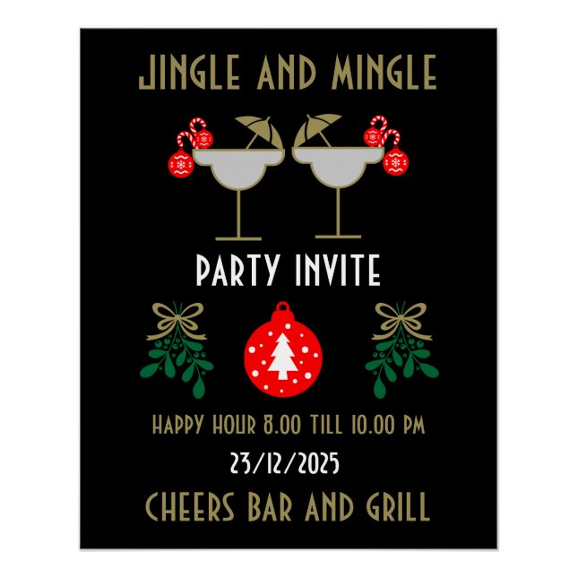 Poster Noël Vacances Cocktail Boissons Invitation (Devant)