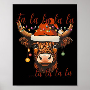 Poster Noël Vache Highland Falalala Xmas Heifer Cowgir