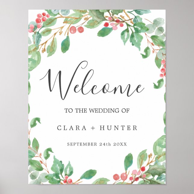 Poster Noël vert et vert rouge Mariage de bienvenue (Devant)