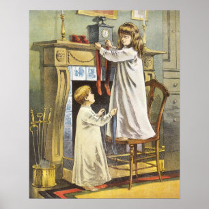Poster Noël victorien, Bas de Noël pour enfants