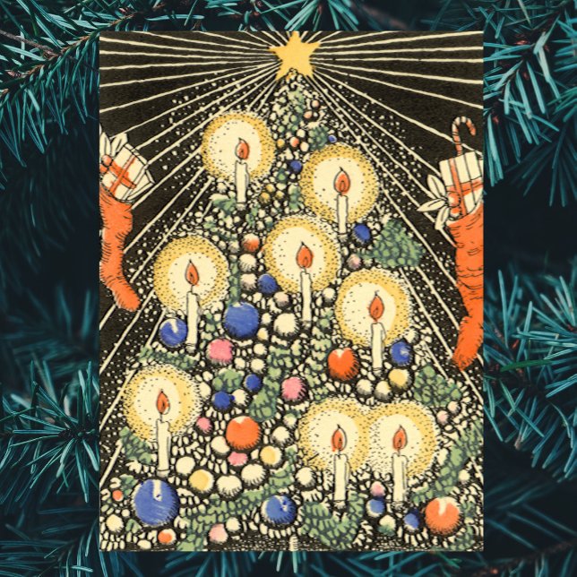 Poster Noël vintage, arbre aux bougies et étoile (Créateur téléchargé)