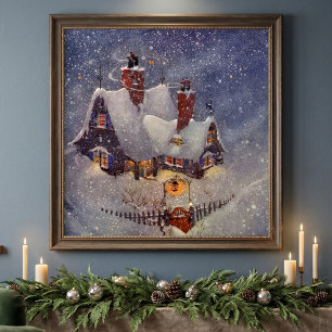 Poster Noël vintage, atelier du Père Noël Pôle Nord