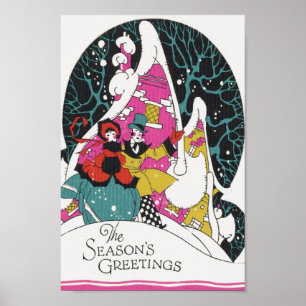 Poster Noël Vintage, Fancy Victorian Town People