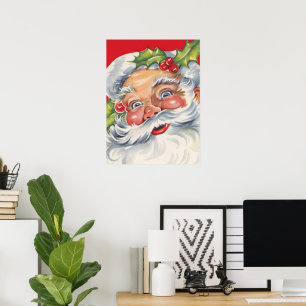 Poster Noël Vintage, Jolly Père Noël avec son Casquette
