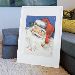 Poster Noël vintage, joyeux Père Noël avec de la musique