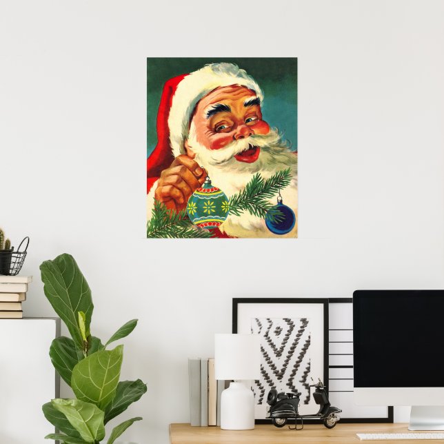 Poster Noël vintage, joyeux Père Noël rétro des années 50 (Bureau à domicile)