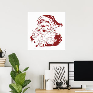 Poster Noël vintage, joyeux Père Noël rétro, Rouge