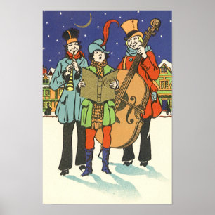 Poster Noël Vintage, Musiciens en train de chanter