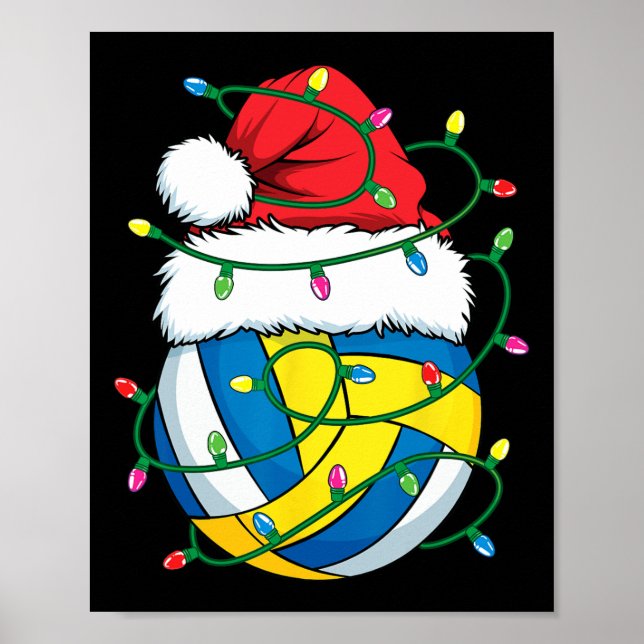 Poster Noël Volley-ball Santa Hat Garçons Filles Noël Lig (Devant)