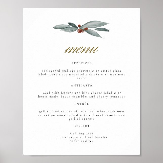 Poster NOEL Winter Berry Christmas Holiday Menu Mariage (Devant)