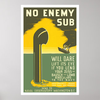 Poster NoEnemy Sub-2ÈME GUERRE MONDIALE 1942 WPA