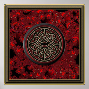 Poster Noeud celtique rouge d'or noir et métallique sur