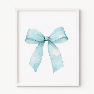 Poster Nœud Coquette Aquarelle Bleu Pastel