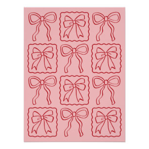 Poster Nœud Ruban Rose Rouge