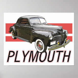 Poster Noir 1941 Plymouth avec carte graphique rouge