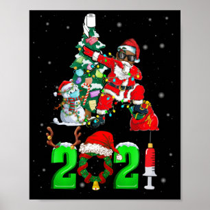 Poster Noir Africain Américain Père Noël Snowman Noël