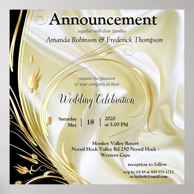 Poster Noir avec or sur texture soie (Devant)