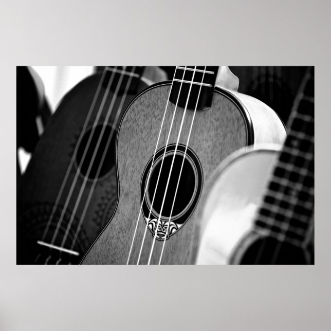 Poster Noir Blanc Acoustique classique Guitare espagnole (Devant)