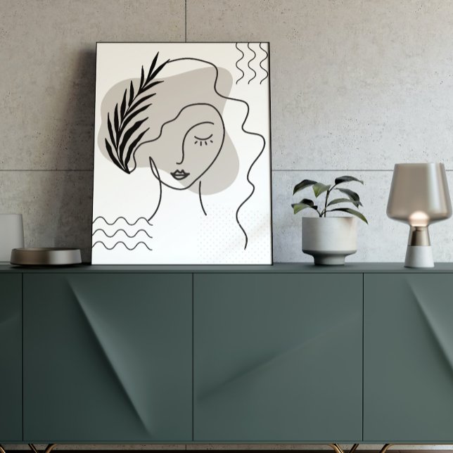 Poster Noir & Blanc Botanique Faciale Abstraite Line Art (Créateur téléchargé)