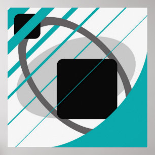 Poster Noir blanc cassé gris turquoise abstrait AP0002