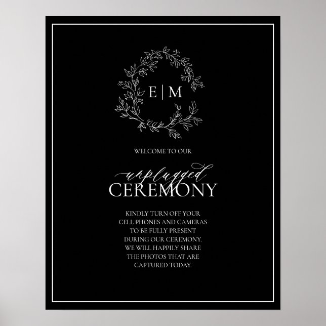 Poster Noir blanc Cimier Monogramme Mariage débranché (Devant)