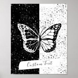 Poster Noir & Blanc Élégant Joli Papillon Texte Personnal