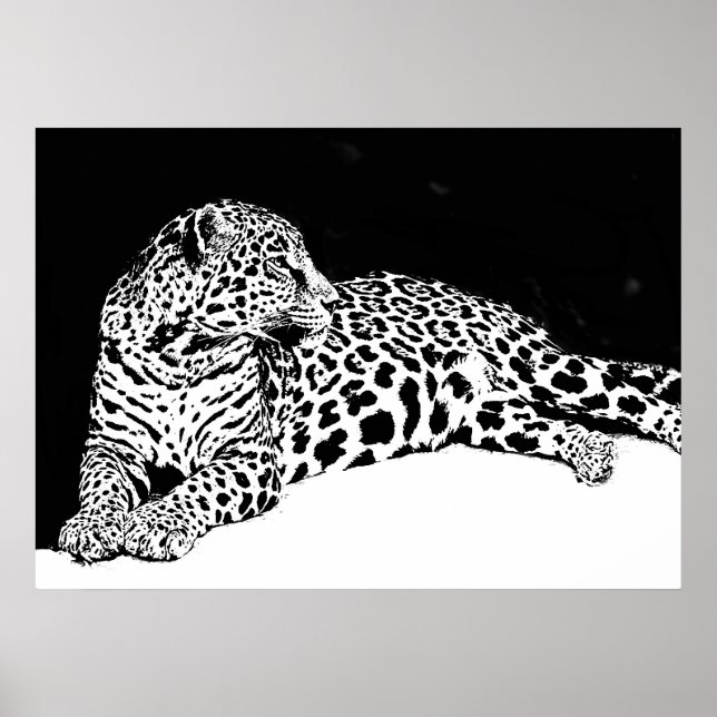 Poster noir blanc léopard Pop Art animal sauvage (Devant)