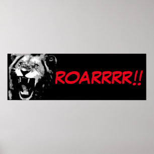 Poster Noir Blanc Lion Pop Art Style Bande dessinée Scrip