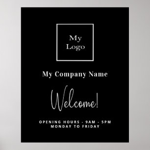 Poster Noir blanc logo entreprise nom heures d'ouverture