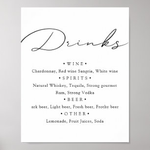 Poster Noir blanc. Menu de mariage calligraphié élégant b