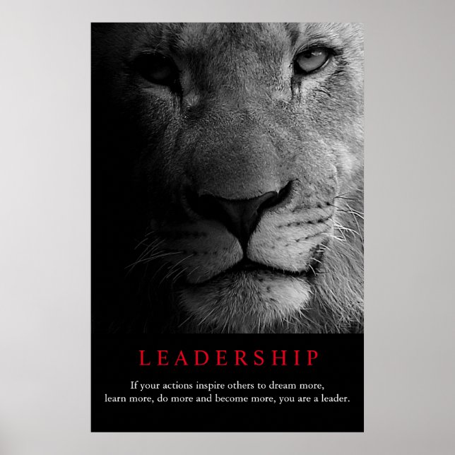 Poster Noir Blanc Motivation Leadership Lion Portrait (Devant)