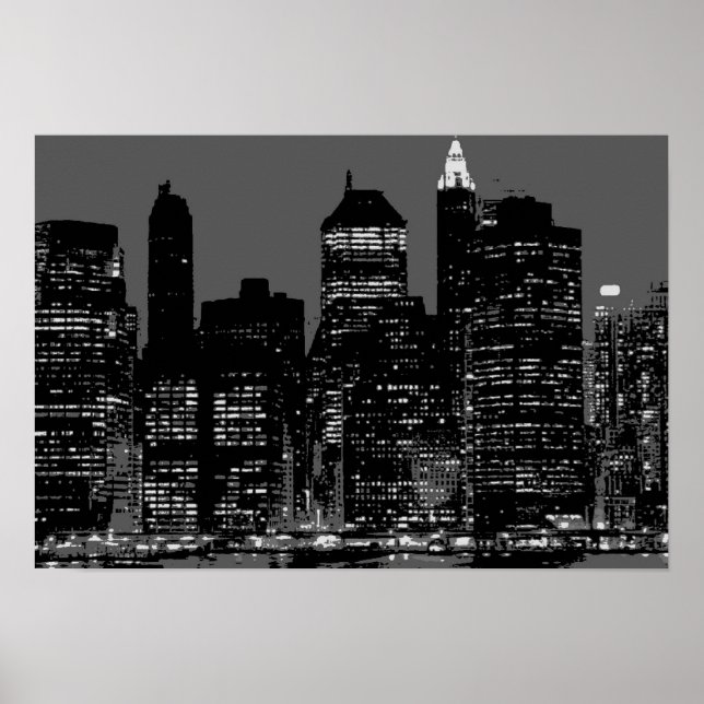 Poster Noir Blanc New York City Night (Devant)
