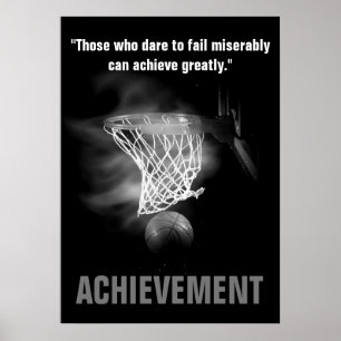 Poster Noir Blanc Réussite Basketball Motivationnel
