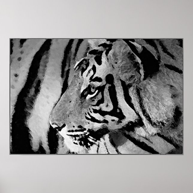 Poster noir & blanc Tiger imprimé (Devant)