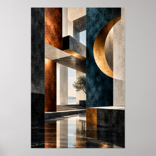 Poster Noir Bleu Or Géométrie Architecturale Abstraite Wa